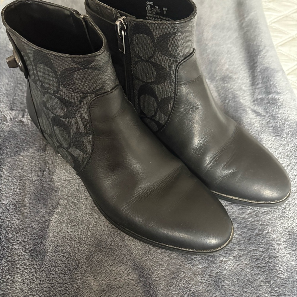 Coach Black Leather & Signature Canvas Ankle Booties